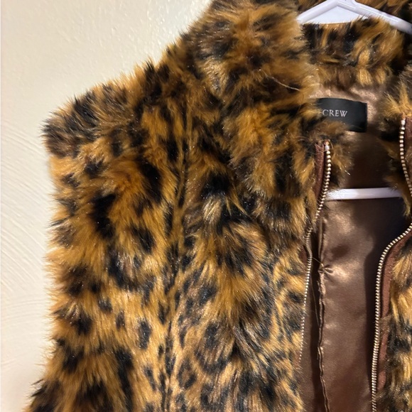 J.Crew Leopard Faux Fur Vest Brown Zip Front Size Large - Picture 6 of 9